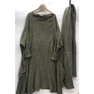 Renee Women Dress & Headwrap Green Oversize Flowy Pockets Lagenlook Boho Sleeves